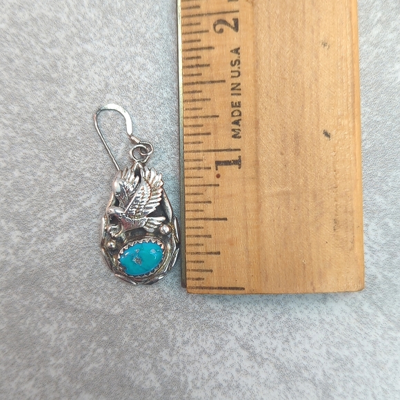 Vintage Turquoise Sterling Silver Native American Eagle Navajo Dangle Earrings - Picture 3 of 5